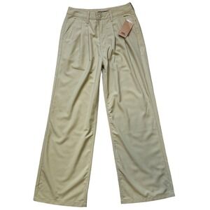 Wide Leg Khaki Trousers - Women